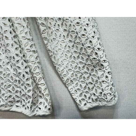 Susan Graver Style Womens Eyelet 3-Button Blazer Jacket Sze M White Boho Summer - Picture 11 of 12